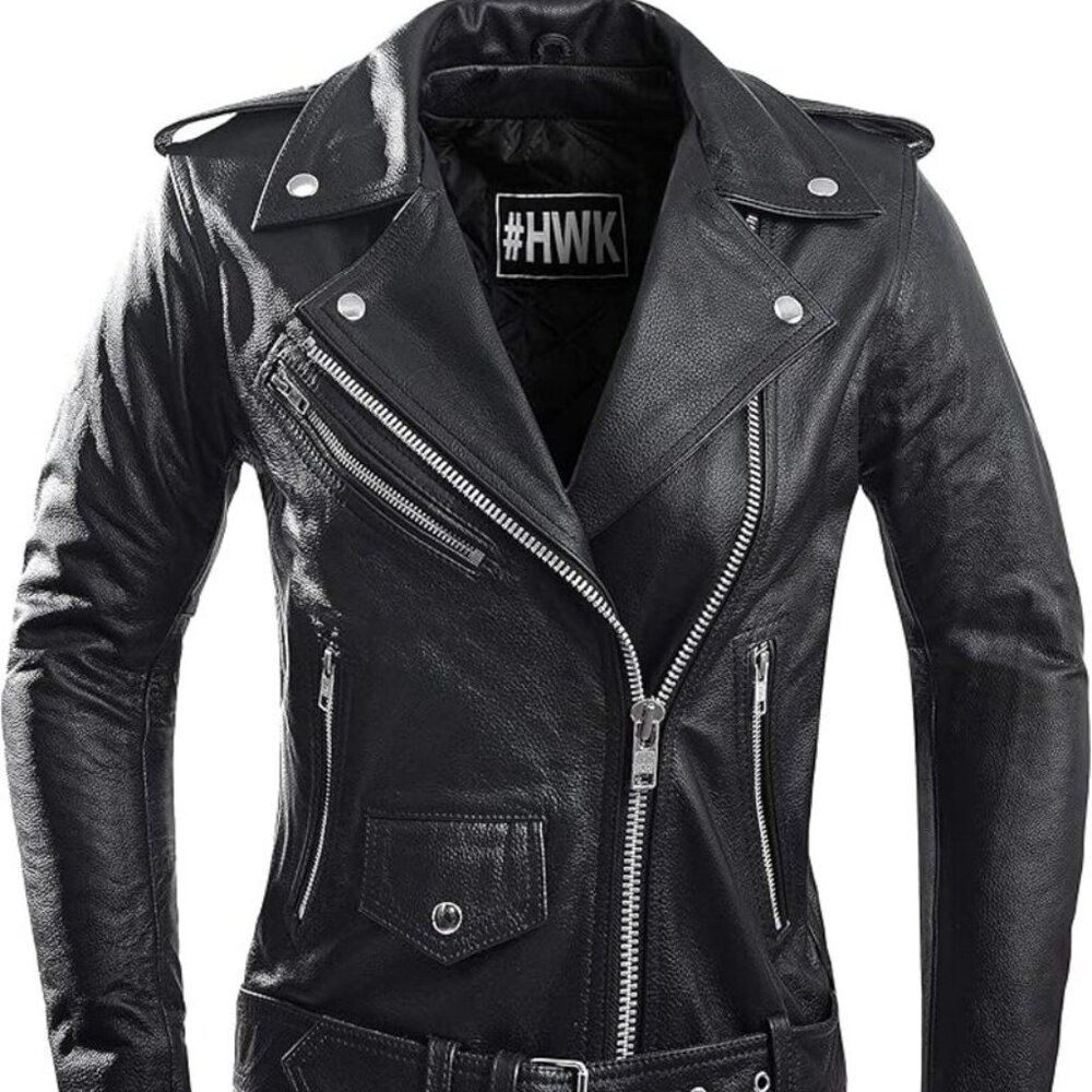 Women's HWK Brando Leather Motorcycle Jacket –Genuine, Weather & Water Resistant